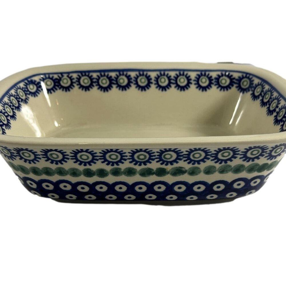 Vintage Polish Pottery Handmade Boleslawiec Baking Serving Dish Pan Blue